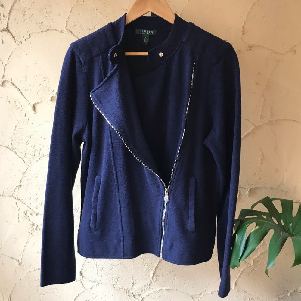 New! Ralph Lauren Navy Knit Moto Jacket - Picture 7 of 10